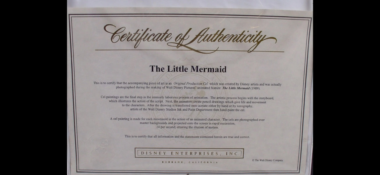 AUTOGRAPHED Original Disney’s ‘The Little Mermaid’ Production Cel - 1998